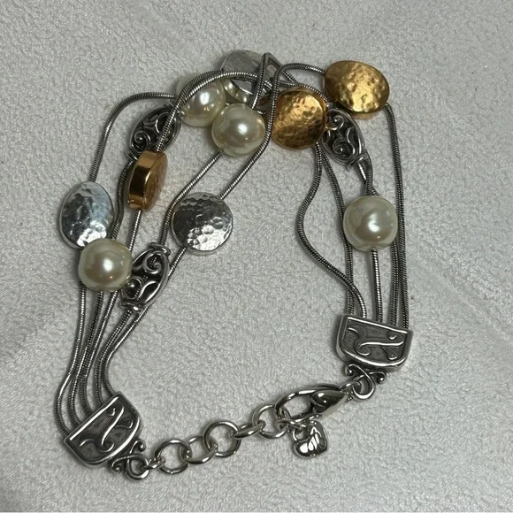 Brighton Mediterranean Bracelet Mixed Metals Hammered Two-tone Disks 8" - Picture 5 of 7